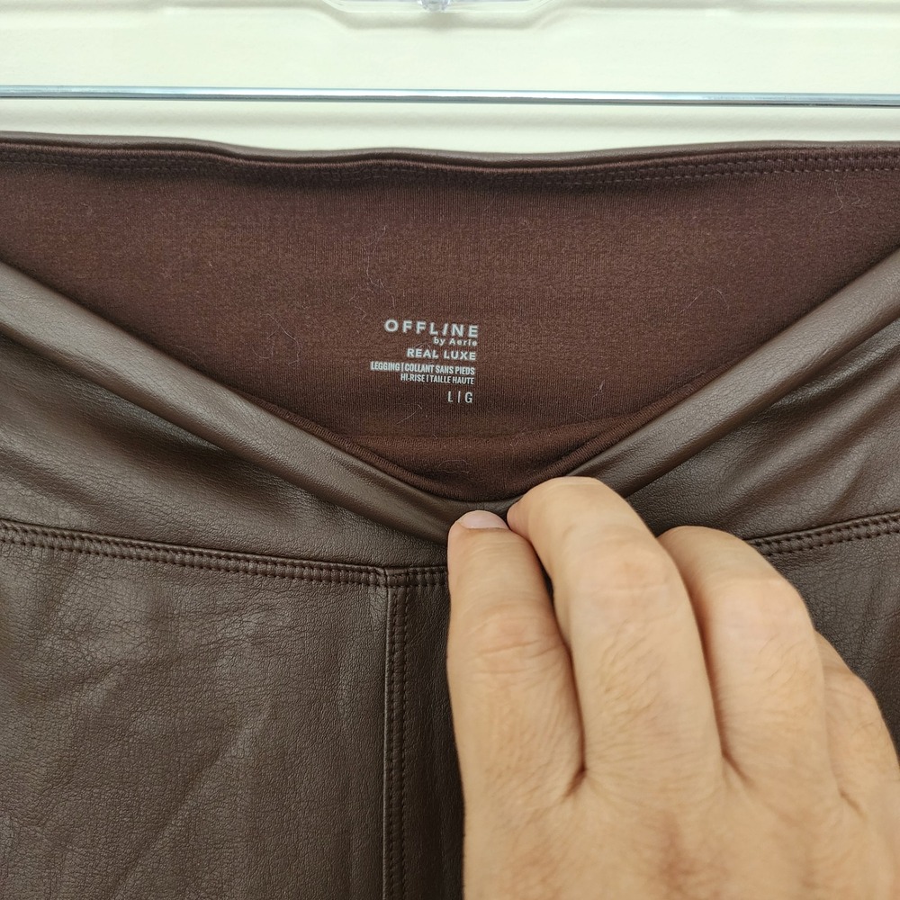 OFFLINE by Aerie Real Luxe Faux Leather High Rise Leggings Brown Womens Large - Picture 5 of 12
